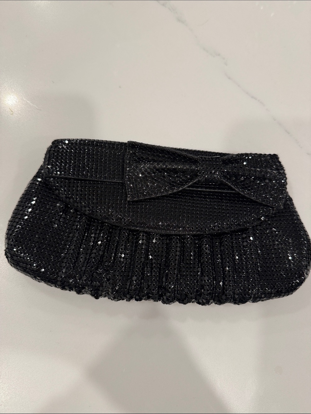 Elegant Black Sequin Bow Evening Clutch